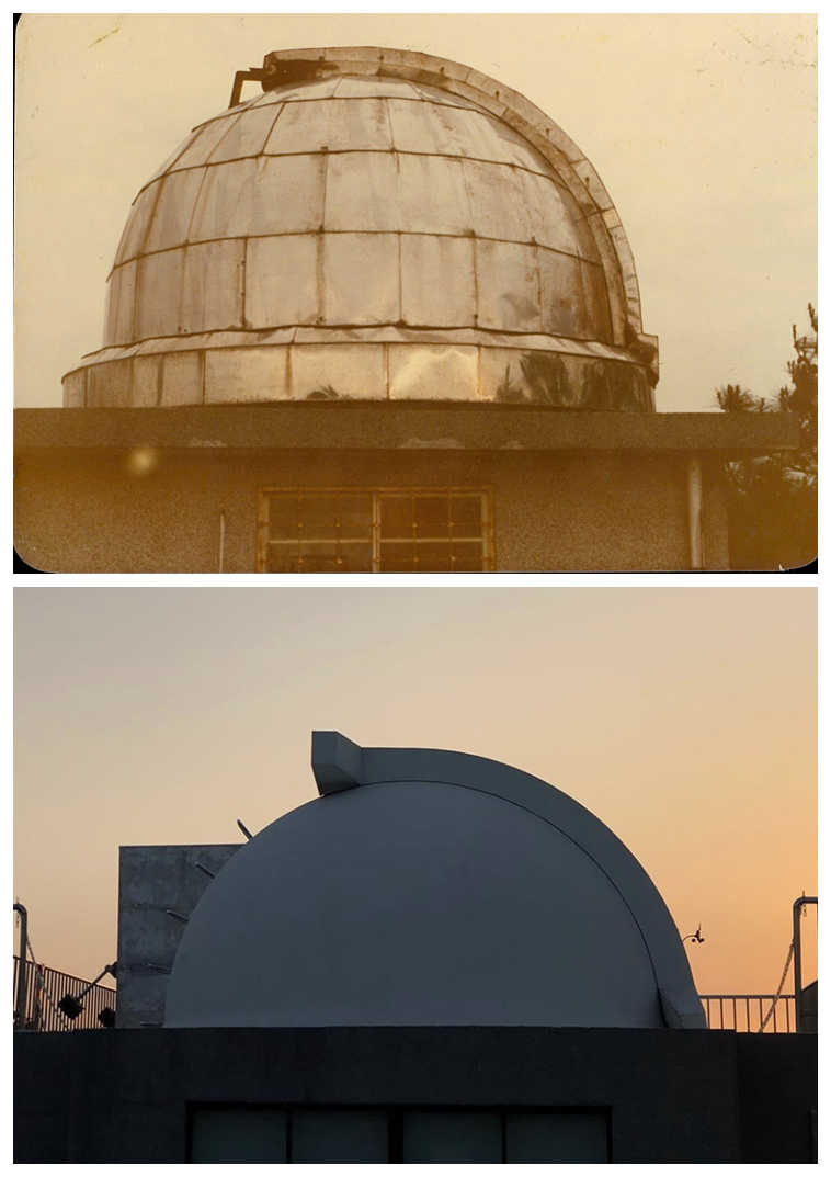 上圖：舊物理館頂樓圓頂、下圖：現今物理館頂樓圓頂